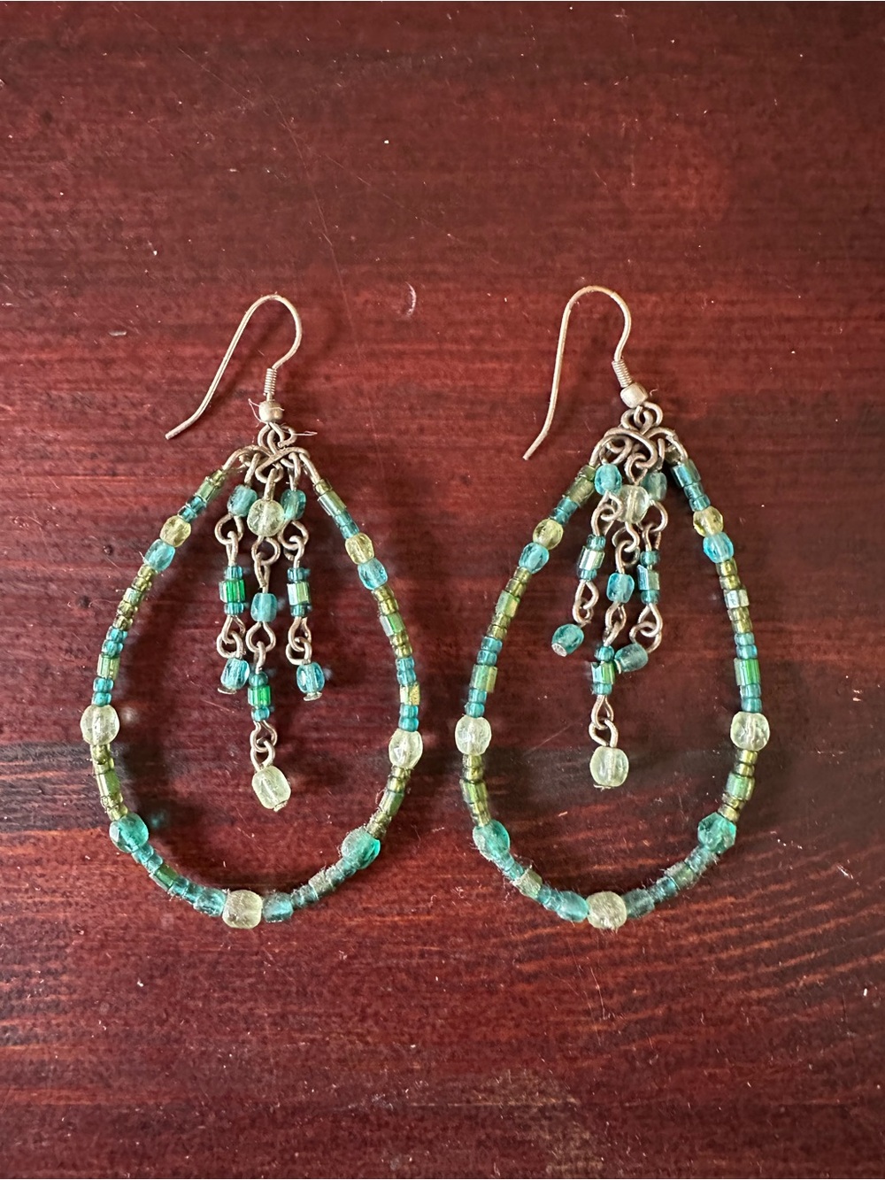 Handmade Green Bead Teardrop Dangle Earrings